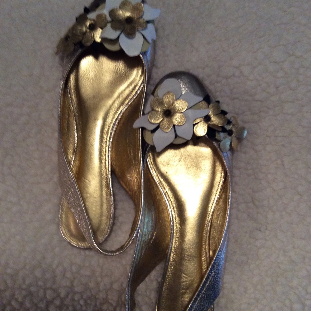 J crew metallic floral sling-back flats 6.5